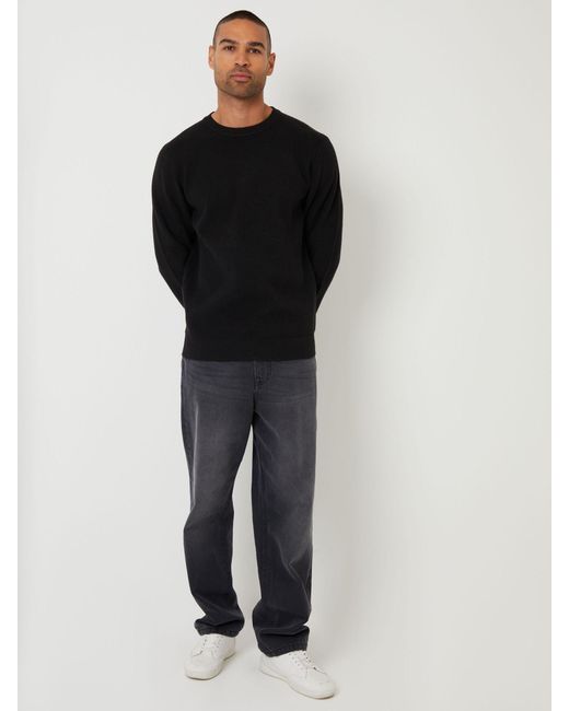 Threadbare Black Rib Knit Crew Neck Jumper for men