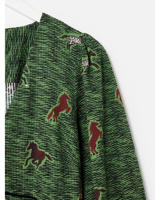 Oliver Bonas Women's Green Horse Print V-Neck Midi Dress Oliver Bonas Women's Green Horse Print V-Neck Midi Dress
