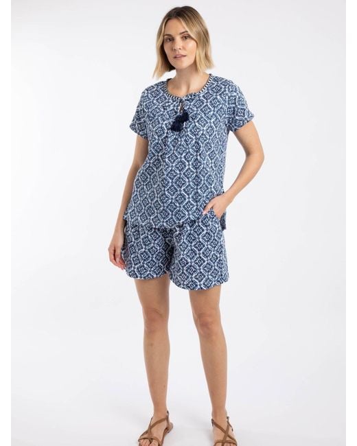 Weird Fish Blue Sofia Printed Cheesecloth Blouse