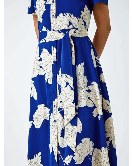Roman Blue Contrast Floral Print Shirt Dress