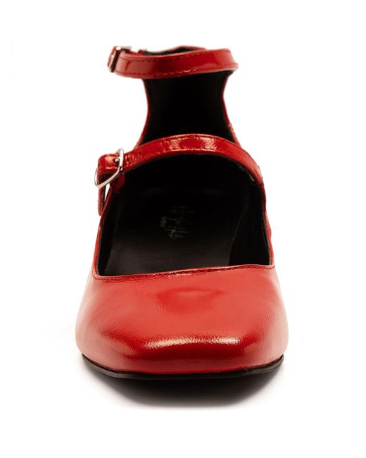 OFF THE HOOK Red Fleet Leather Block Heel Mary Jane Shoes