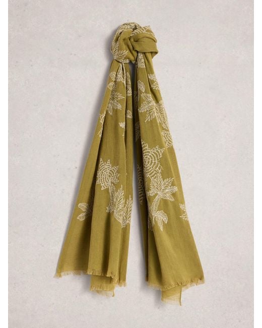 White Stuff Green Embroidered Scarf