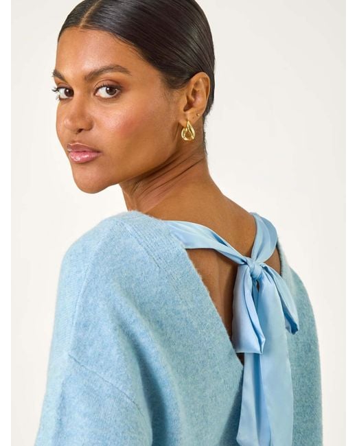 Roman Blue Ribbon Bow Tie Back Jumper
