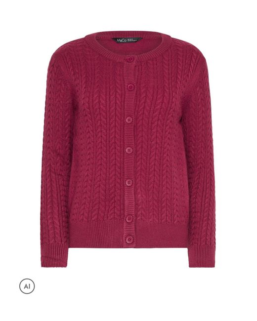 M Com Red Mini Cable Crew Neck Cardigan