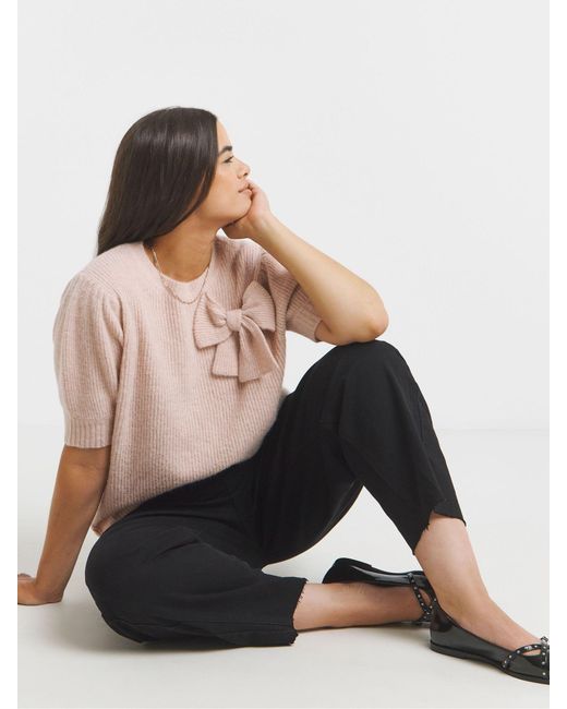 Simply Be Pink Puff Sleeve Bow Back Jumper