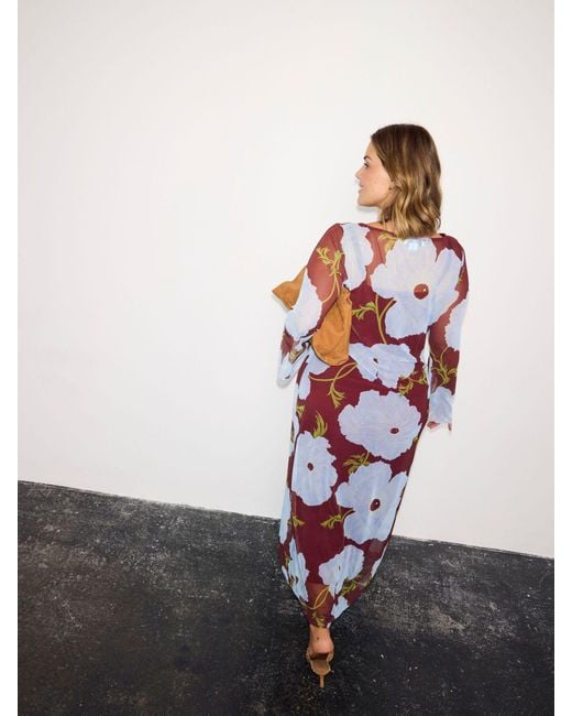 never fully dressed burgundy & blue poppy aria dress Mesh in Purple vibe-fairy skimming the body with Color:Black Fuchsia Drawstring Maxi Dress
