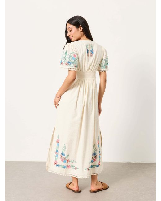 FatFace Natural Fatface Lea Regular Embroidered Midi Dress
