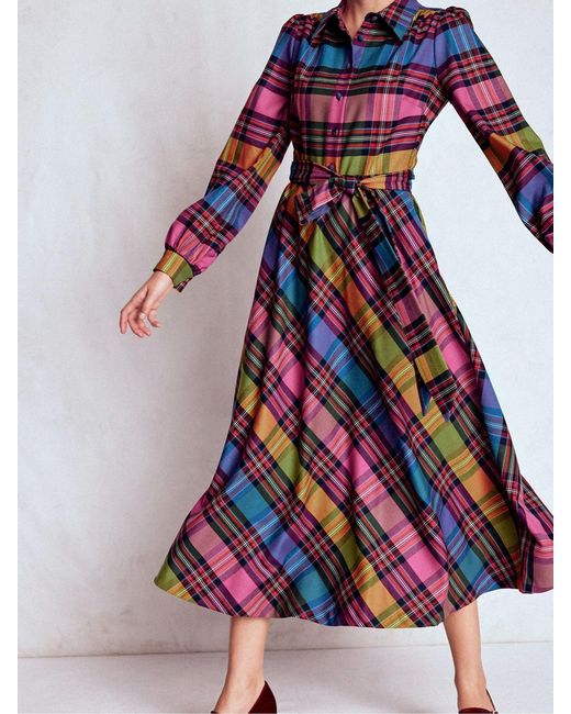 Boden White Vivienne Check Midi Dress