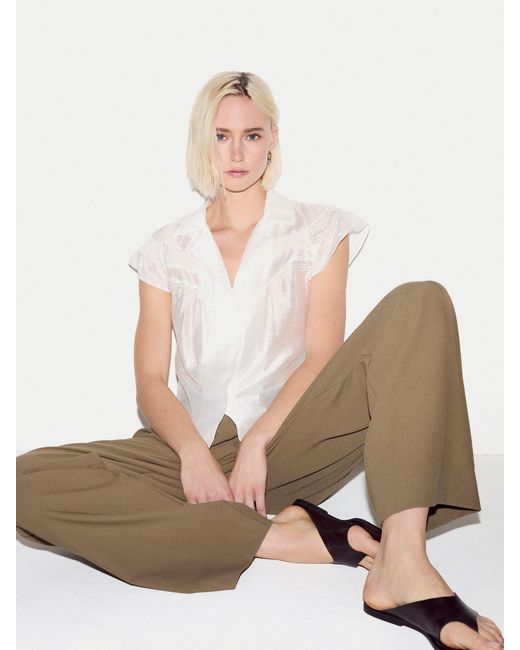 Jigsaw White Smocking Blouse