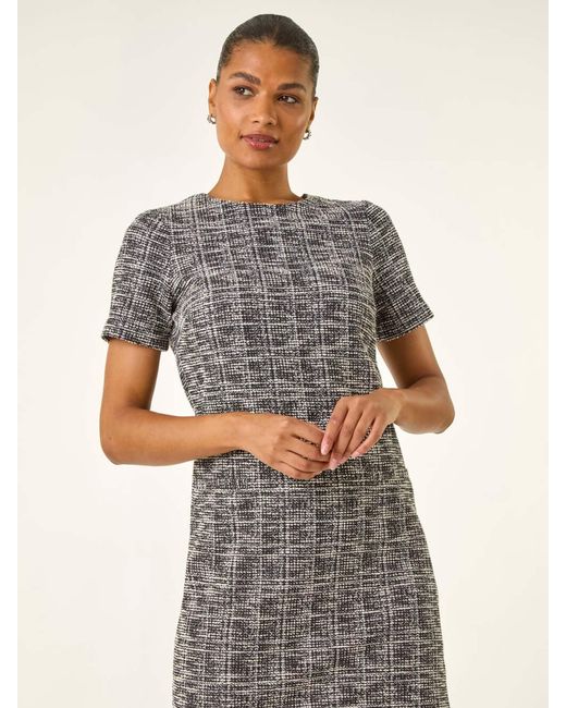 Roman Black Textured Stretch Shift Dress