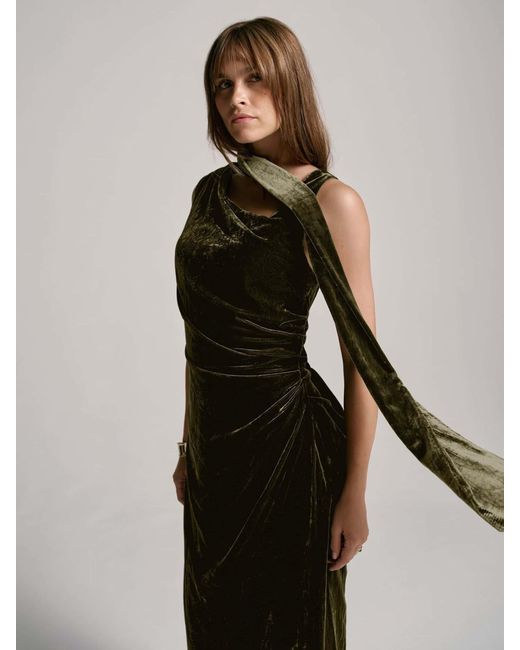 Mint Velvet Women's Black Velvet Scarf Detail Midi Dress