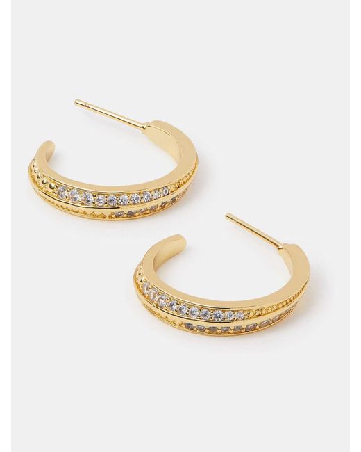 Accessorize Metallic 14Ct-Plated Diamanté Crescent Hoop Earrings