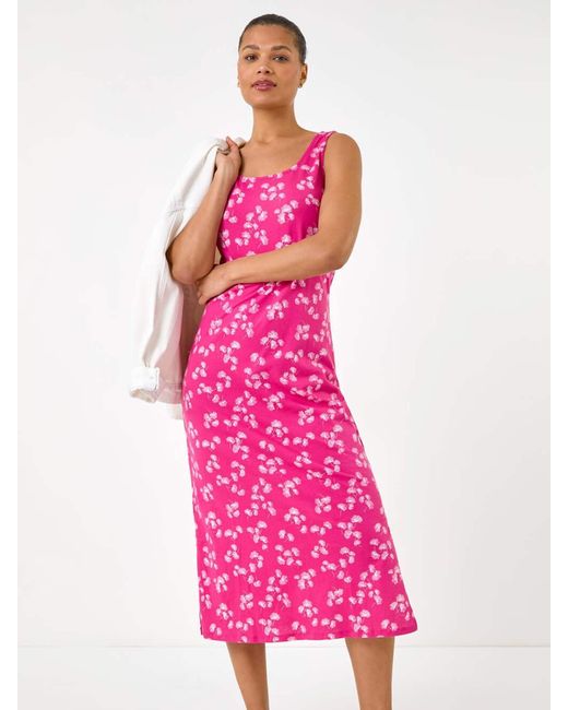 Roman Pink Dandelion Print Maxi Dress
