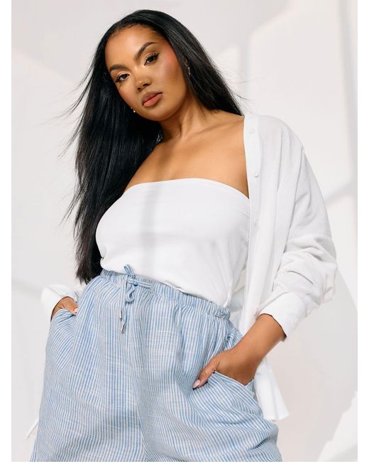 Yours Curve White Gestreifte Leinenshortseu 46 (Uk 18)