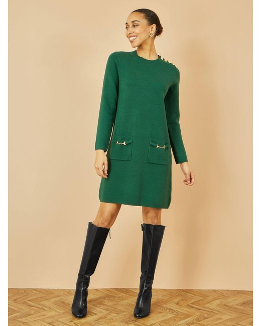 Yumi' Green Knitted Tunic Dress With Hardware Details