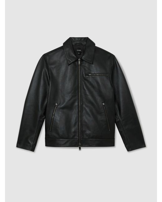 Reiss Black Strader Leather Zip-Through Jacket for men