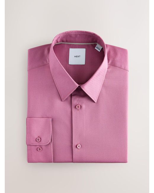 Next Pink Regular Fit Easy Care Textured Single Cuff Smart Shirt for men