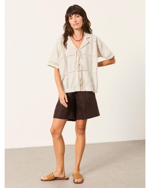 FatFace Natural Fatface Kara Petite Embroidered Linen Shirt
