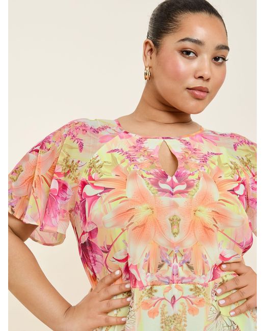 Lipsy Pink Curve Printed Chiffon Short Sleeve Maxi Dress