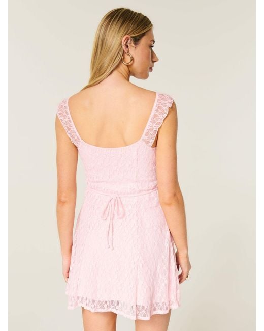 hollister pink dress Coral Lace Mini Flare criss cross open back- Size M regular fit Women's Babydoll Mini Dress |