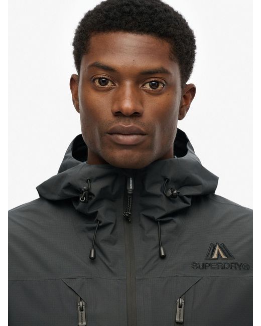 Superdry Blue Graphite Waterproof Hooded Logo Jacket for men