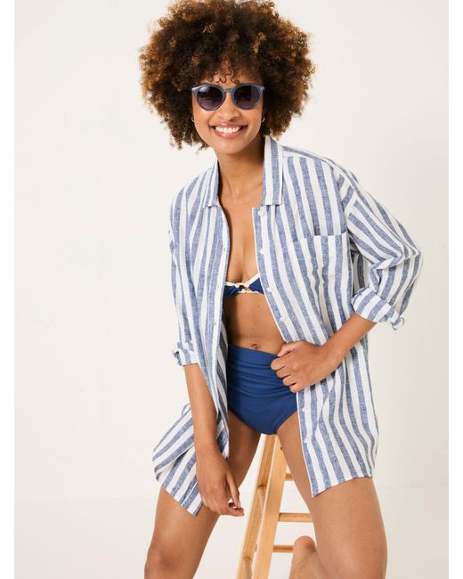 FatFace White Fatface Beachwear Stripe Longline Shirt