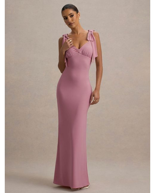 Club L London Pink Evanna V-Neck Maxi Dress With Bow Straps