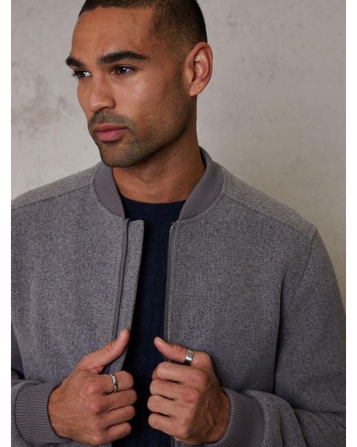 Threadbare Gray Faux Wool Brushed Bomber Jacket for men