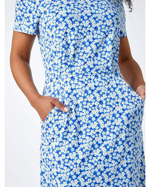 Roman Ditsy Floral Print Pocket Stretch Dress in Blue | Lyst Roman Ditsy Floral Print Pocket Stretch Dress in Blue | Lyst
