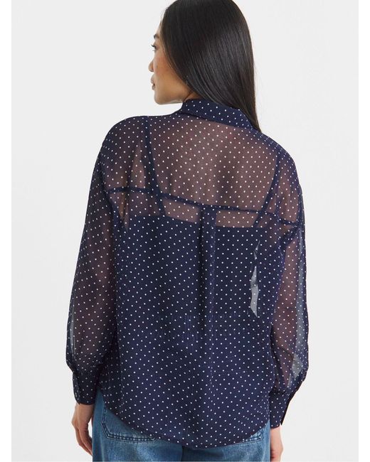 JD Williams Blue Spot Print Georgette Pintuck Shirt