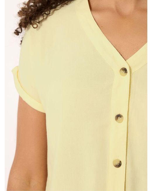 M Com Yellow Short Sleeve Button Through Blouse