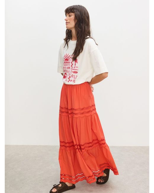 Oliver Bonas Coral Scalloped Cutwork Tiered Midi Skirt