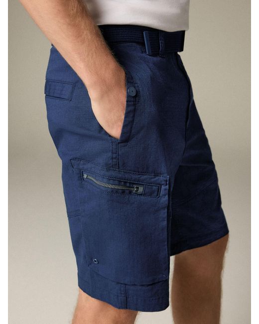 Next Blue Belted Ripstop Cargo Shorts for men