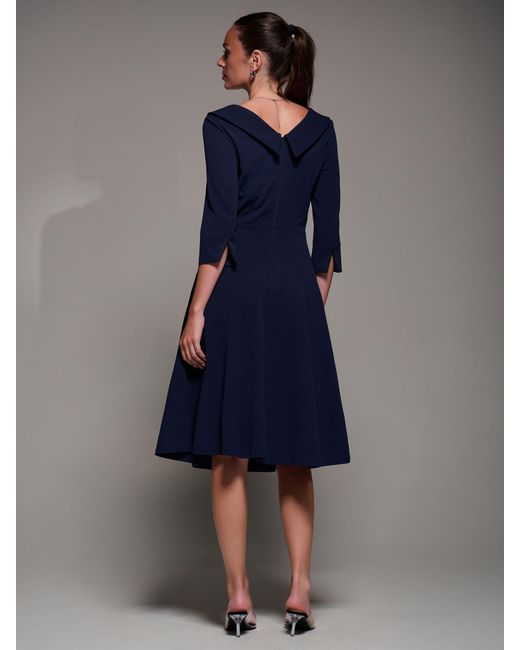 Jolie Moi Blue Buttoned Fold Collar Midi Dress