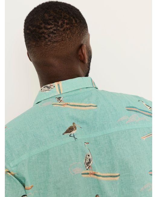 FatFace Green Fatface Short Sleeve Relaxed Fit Bird Print Shirt for men