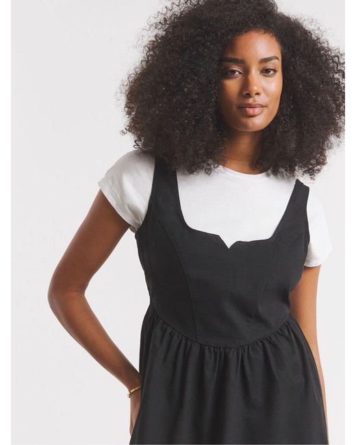 Simply Be Black 100% Cotton Cargo Notch Neck Apron Midi Dress