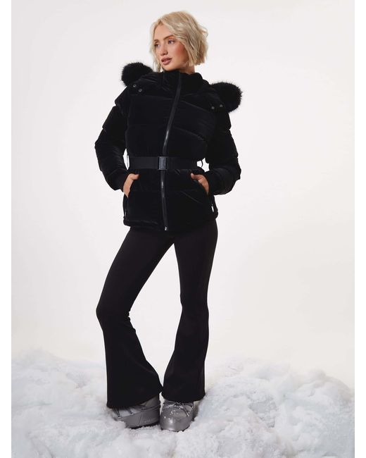 Threadbare Black High Shine Belted Parka Ski Jacket