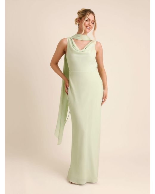six stories bridesmaid dresses Laya Beige Wrap Detail Flare Sleeve Modest Dress – House Of Haniya