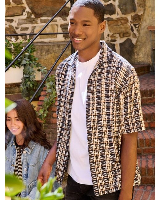 Next Gray Textured Check Short Sleeve 100% Cotton Shirt for men