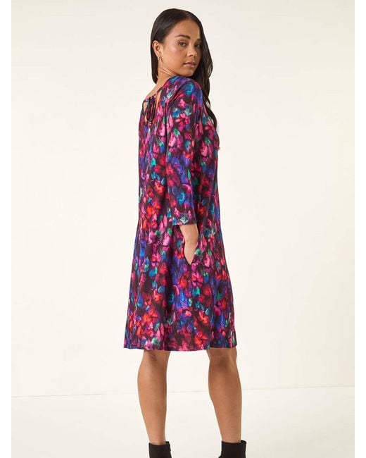 Roman Purple Petite V-Neck Swing Dress