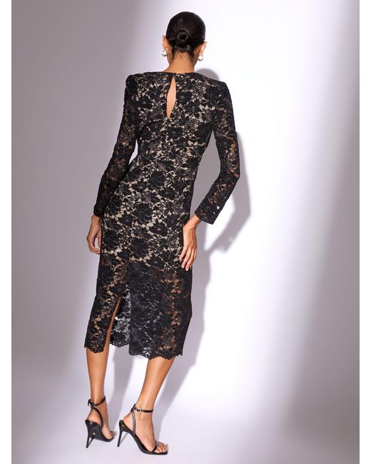Lipsy Petite Premium 3D Floral Print Lace Long Sleeve Bodycon Midi Dress in  Black | Lyst