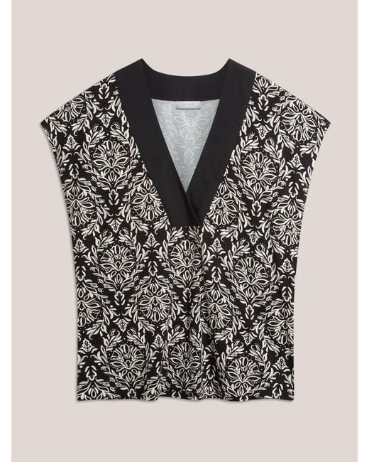 Hobbs Black Ivory Jonie Printed V-Neck Top