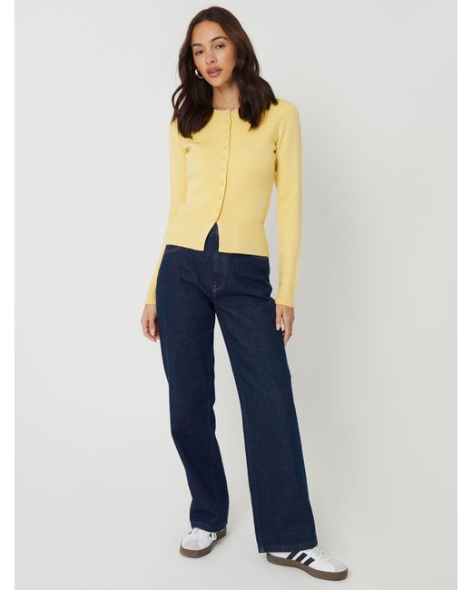 Threadbare Yellow Crew Neck Structured Knitted Cardigan
