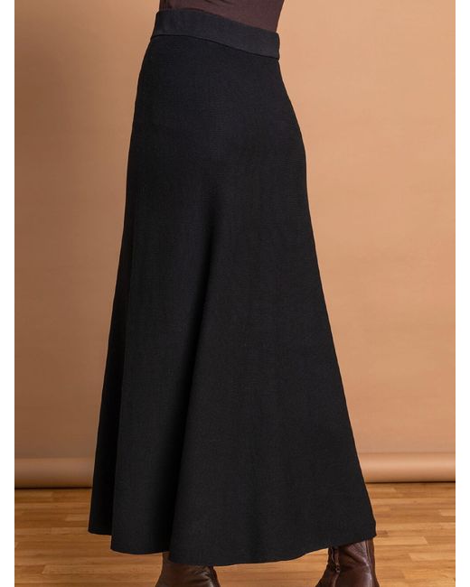 Roman Black Knitted Midi Stretch Skirt