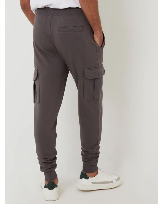 Threadbare Gray Cotton Blend Cuffed Cargo Joggers for men