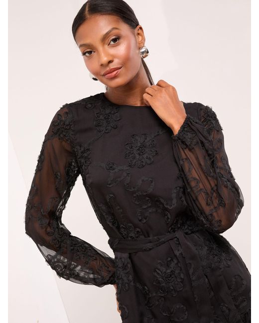 Lipsy Black Petite Mini Long Sleeved Burnout Shift Dress