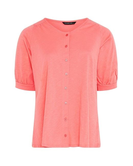Evans Pink Slub Button Through Top