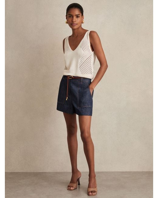 Reiss Blue Linen Chambray Shorts