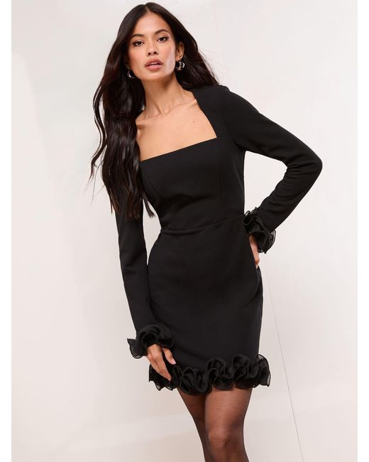 Lipsy Mini Long Sleeve Ruffle Square Neck Dress in Black | Lyst Lipsy Mini Long Sleeve Ruffle Square Neck Dress in Black | Lyst