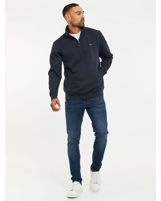 Threadbare Blue Quarter Zip Neck Sweatshirt for men